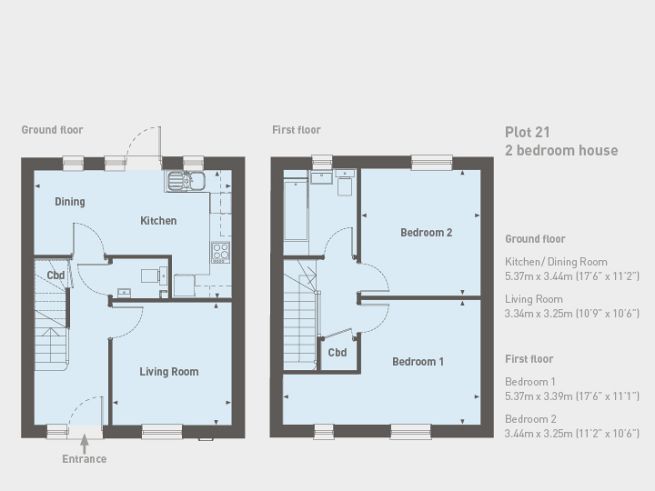 Floor plan 2 bedroom house, plot 21 - artist's impression subject to change